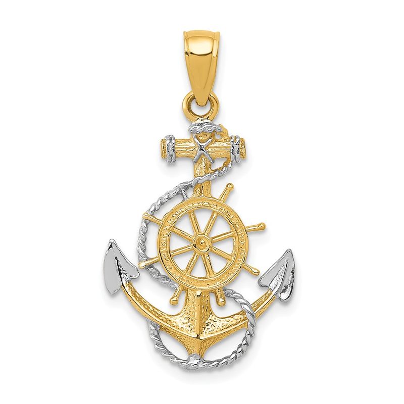 14k Yellow Gold Rhodium Anchor Ships Wheel Rope Necklace - 20 In 888$